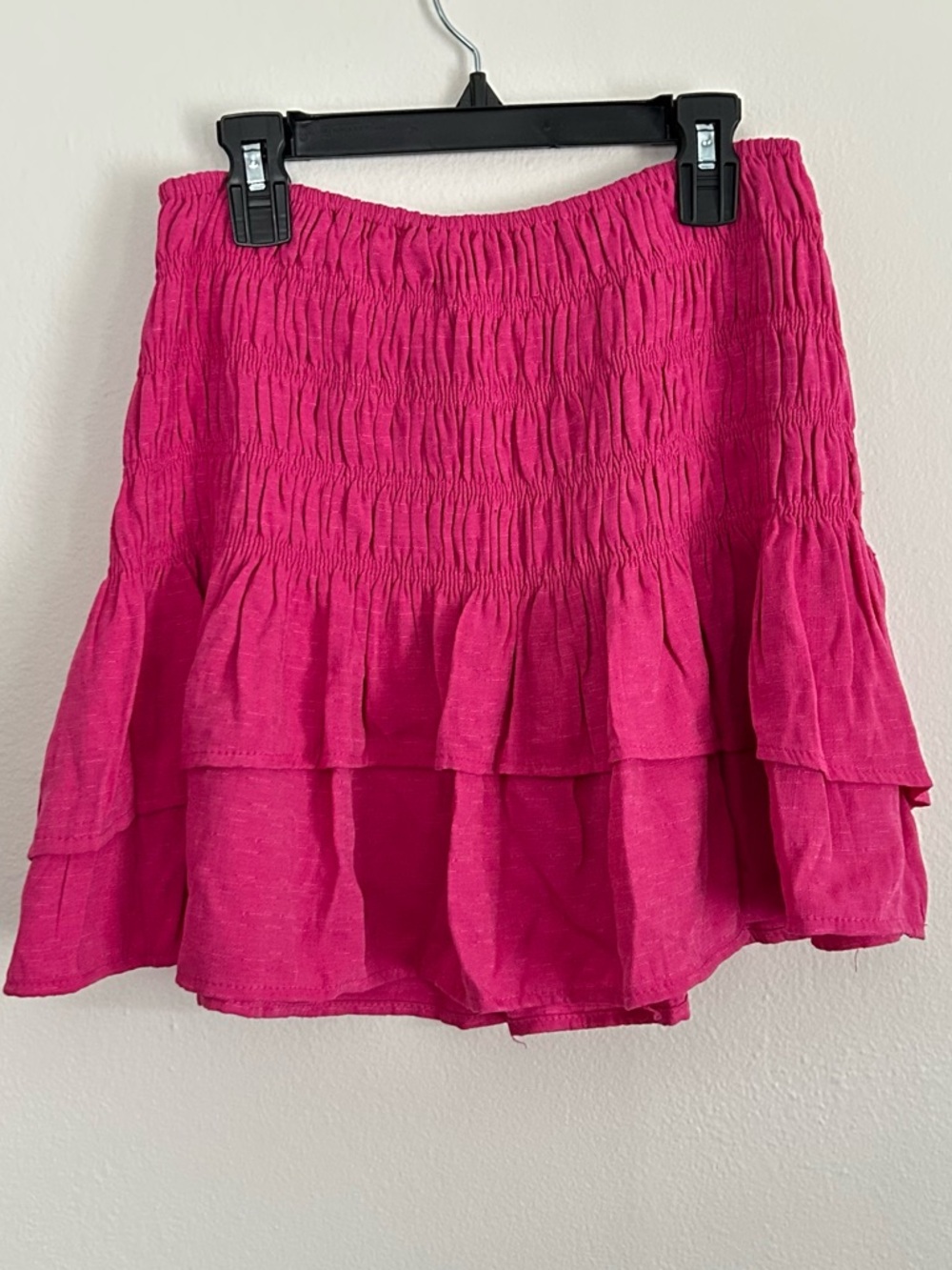 glam Hot Pink Tiered Smocked Mini Skirt